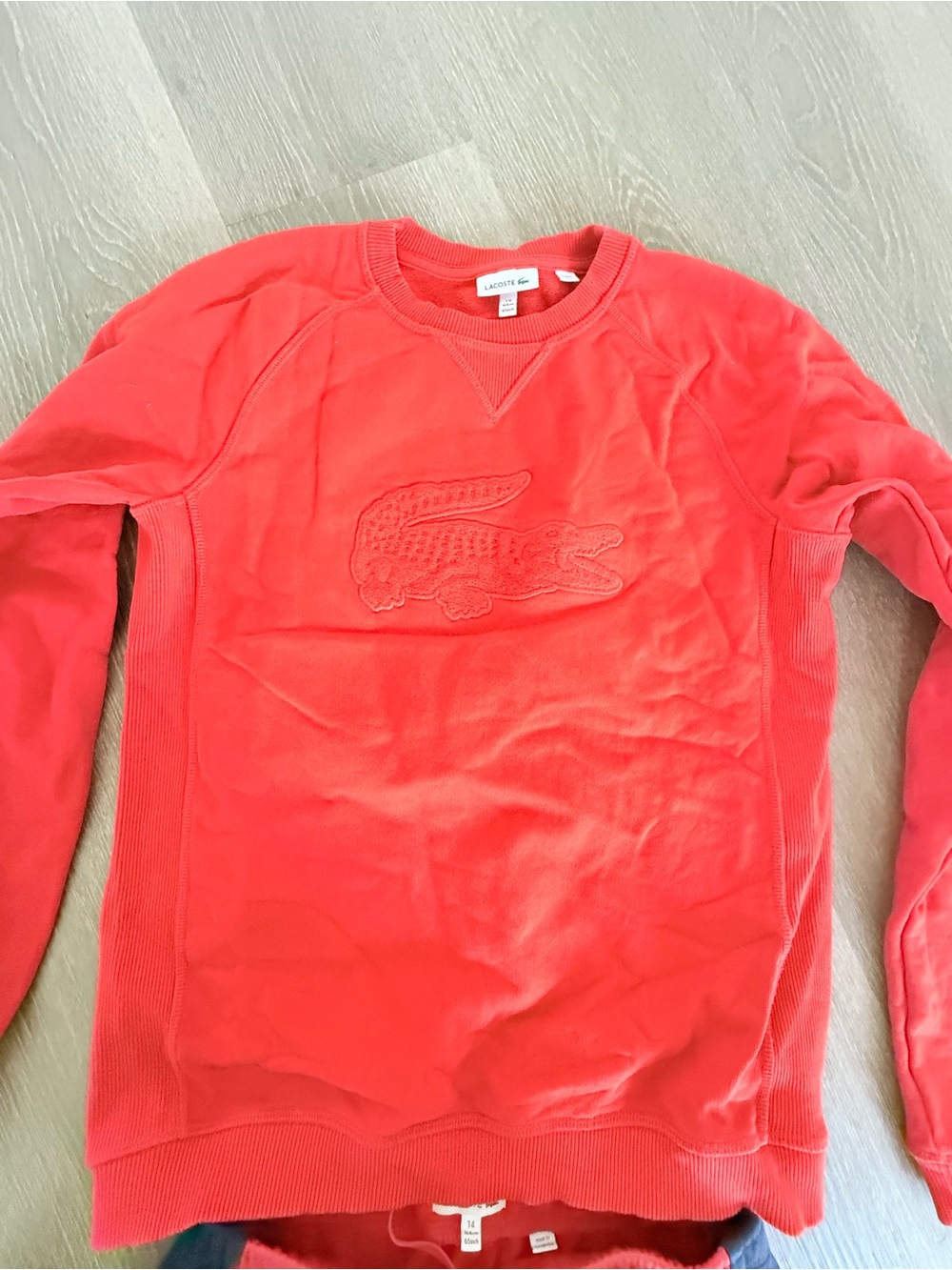 Lacoste kids Coral-Red Crewneck Sweatshirt with Embossed Crocodile